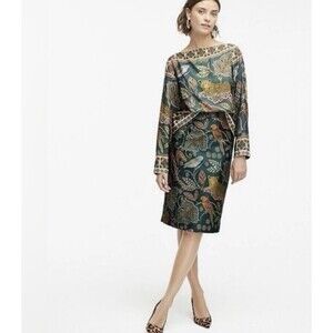 J. Crew Green Jungle Print Pencil Skirt & Top Set Size XS/4 EUC